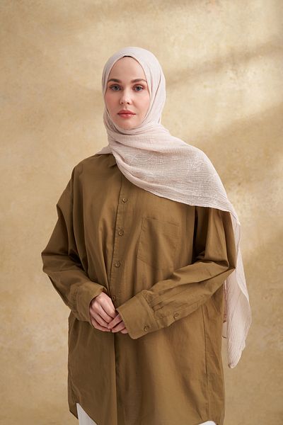 ARMANDA Muslin Leaf Pattern Shal - Stone