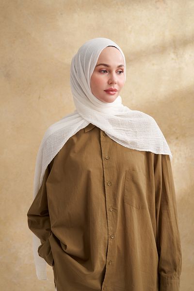 ARMANDA Muslin Leaf Pattern Shal - Ecru