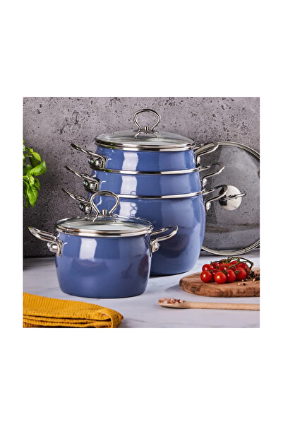 ALTOM DESIGN Σετ γλάστρες Balbina μπλε εμαγιέ, 8 τεμάχια, επαγωγικές