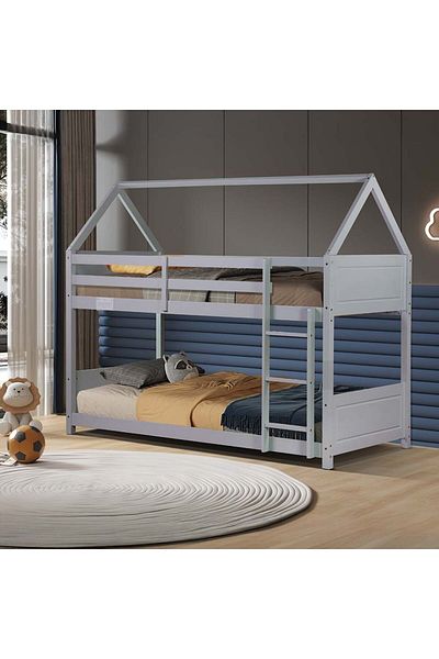 Danube Home Derby House 90x200 Solid Wood Bunk Bed - Grey L210xW106xH116cm