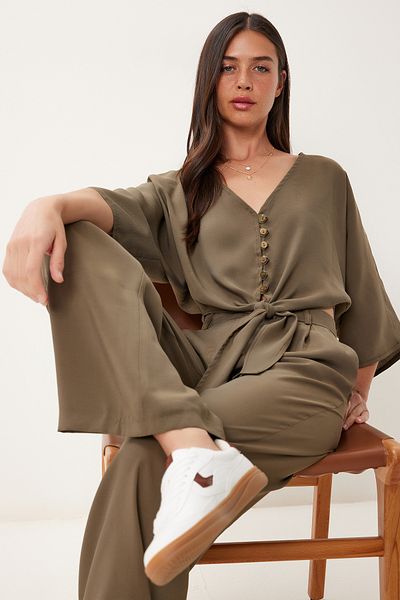 Lovelyİstanbul Set bluză modal pantaloni LBV0069 KHAKI