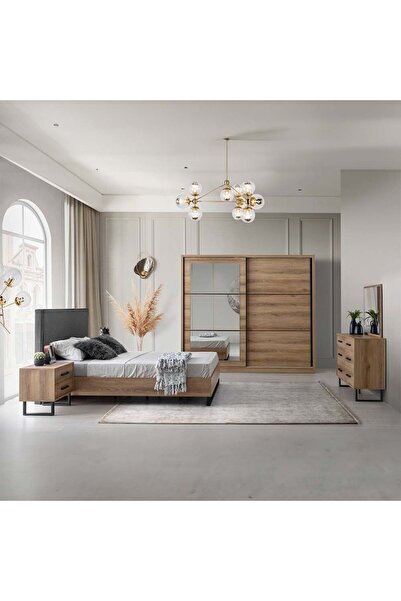 Danube Home Norden 150x200 Queen Bed - Dark Grey/African Walnut L208xW160xH118cm