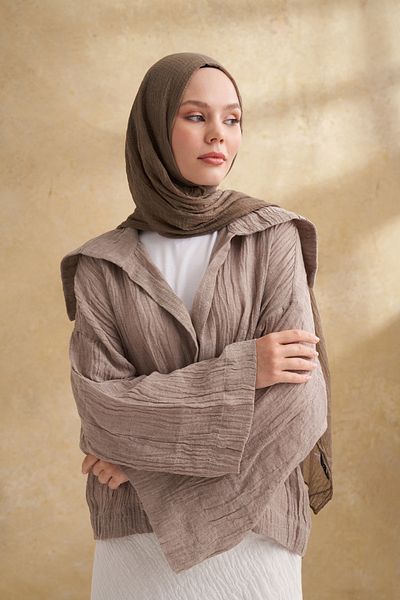 ARMANDA Muslin Leaf Pattern Shal - Ash