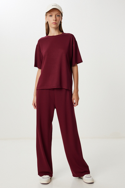 Lovelyİstanbul Άνετο εύκαμπτο πλεκτό κοστούμι LBY0004 ΜΠΟΡΝΤΟ