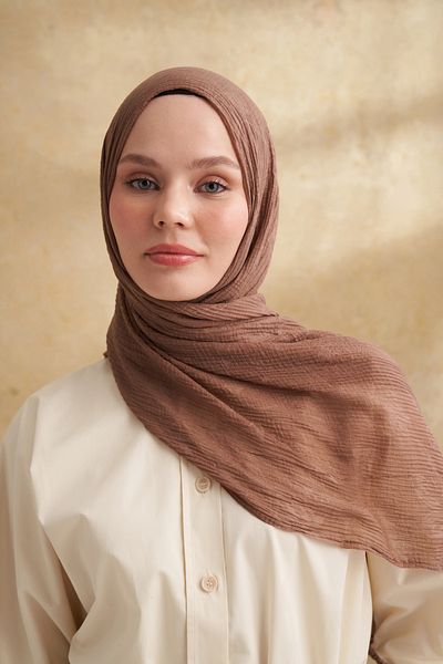 ARMANDA Muslin Leaf Pattern Shal - Dark Mink