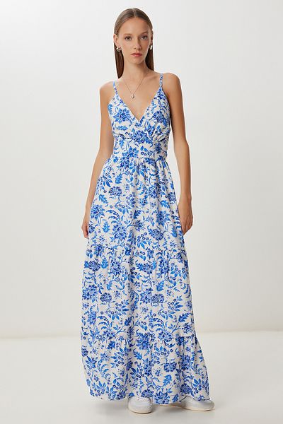 Lovelyİstanbul Rochie de vară cu volan cu model LUB0152 BLUE ECRU