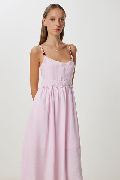 Lovelyİstanbul Bead Detailed Strap Summer Modal Dress Lub0141 Candy Pink