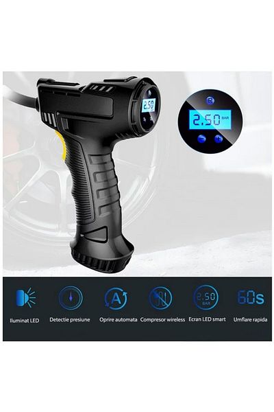 PROCART Portable car compressor, Wireless, LCD screen, USB rechargeable, 120W, front LED