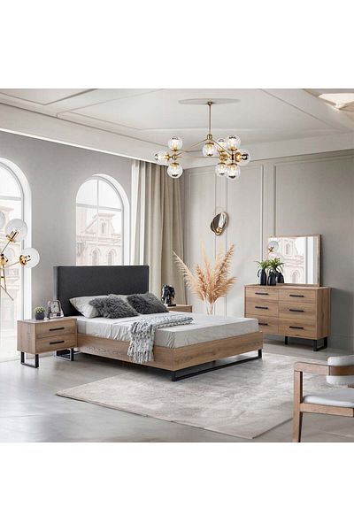 Danube Home Norden 180x200 King Bed - Dark Grey/African Walnut L205xW190xH120cm