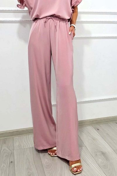 FashionForYou Pantaloni NORYA lejeri, croială largă cu bandă elastică, roz pal