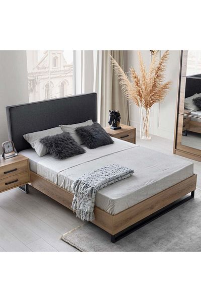 Danube Home Norden 150x200 Queen Bed - Dark Grey/African Walnut L208xW160xH118cm