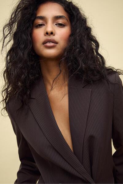 Stradivarius Slim fit double-breasted striped blazer