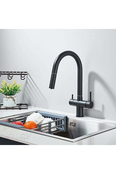 CasaVie Baterie cu filtru de purificare si dus extractibil, negru mat, cod 1679