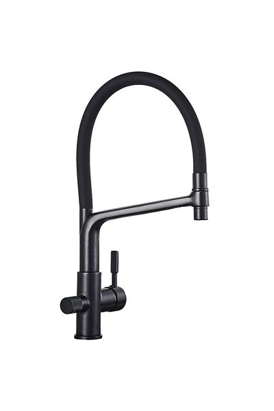 CasaVie Baterie bucatarie 3 cai pentru filtru de purificare și 2 funcții de curgere a apei, negru, cod 1534