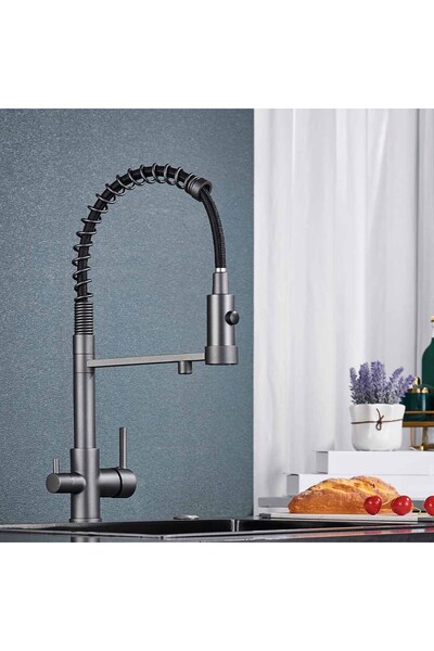 CasaVie Professional kitchen faucet, with flexible shower, filtered water spout, matte gray, code 1656