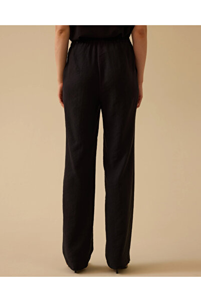 SEÇİL Wide Leg Linen Look Trousers with Pockets