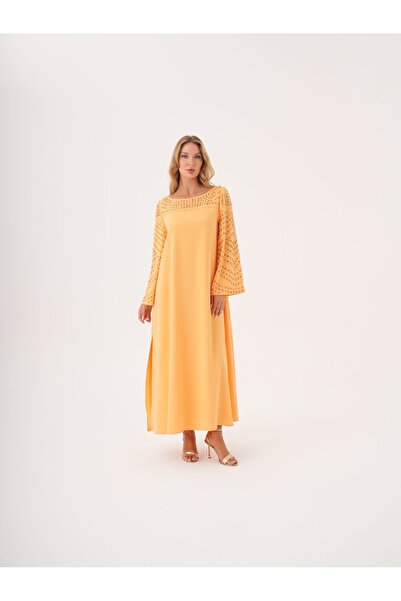 SERPİL Taş İşlemeli Geniş Kol Detaylı Salaş Abiye Elbise