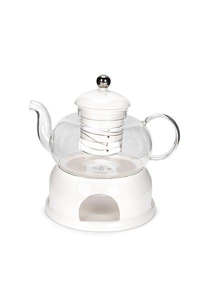 Dallaty La Mesa white porcelain and glass tea pot and warmer