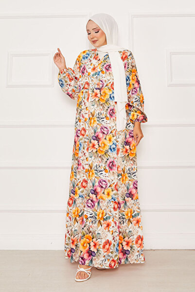 EBRUTESETTÜR Floral Half Button Hijab Dress