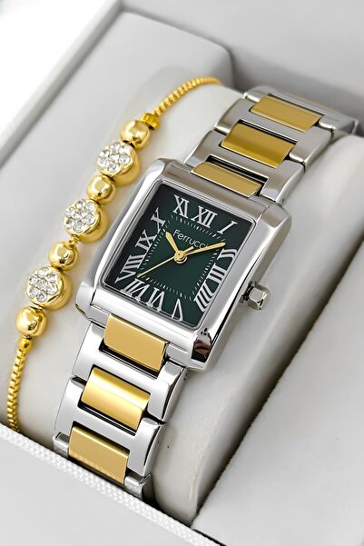 Ferrucci ساعة يد نسائية بسوار فولاذي وعلبة فولاذية، مقاومة للماء حتى 3 ATM، ف...