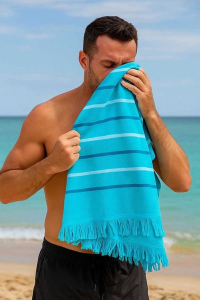 Mira Home Peshtemal Beach Towel 100% Cotton 70X150 cm Turquoise Waves