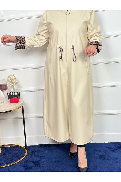RACE FASHİON Leopard Patterned Leather Trench Coat with Inner