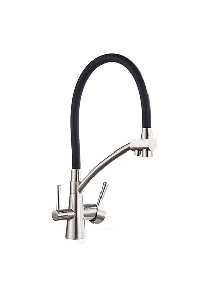 CasaVie Baterie bucatarie cu 3 cai pentru filtru de purificare, argintiu cu negru, cod 1217