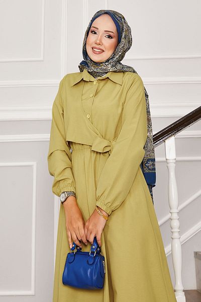 EBRUTESETTÜR Side Tie Half Button Detailed Dress