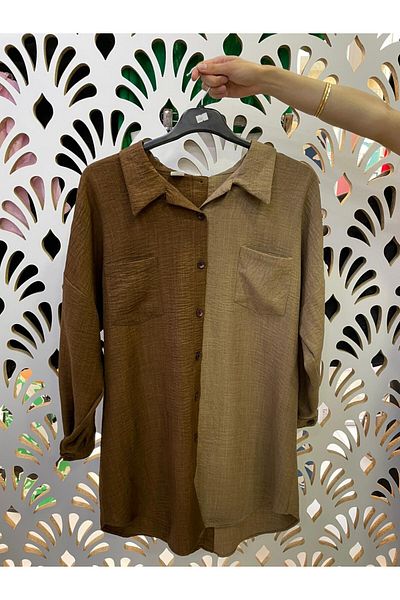 Sevda Kılınç Large Size Double Color Ayrobin Shirt