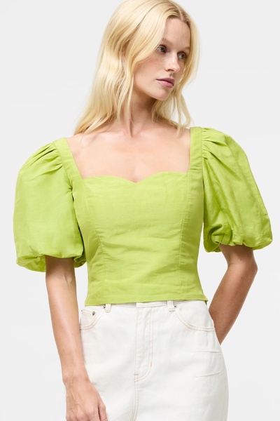French Connection Islay Linen Puff Sleeve Crop Top