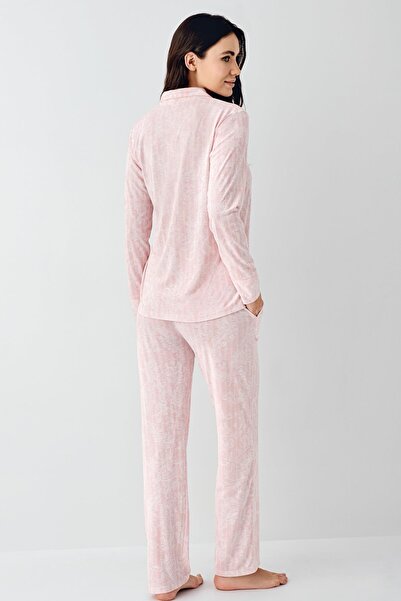 Pierre Cardin Kadın Önden Düğmeli Pembe Pijama Takım, %50 pamuk %50 modal