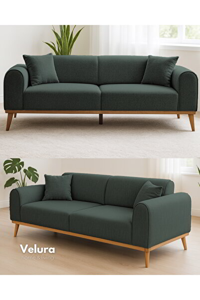 Velura Home & Living Valo Üçlü Kanepe & 3' lü Koltuk - Koyu Yeşil