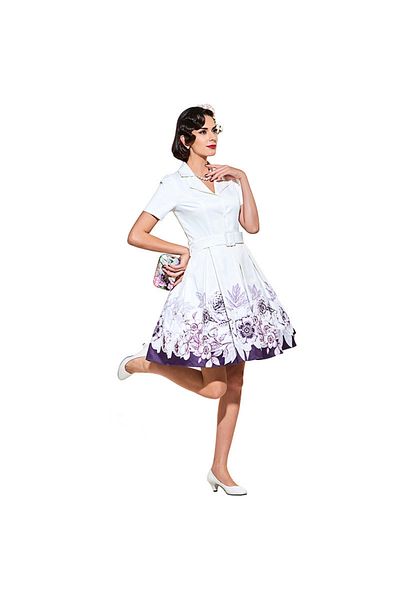 OEM Vintage style white dress with floral print