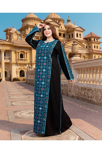 AFandina Luxury embroidered jalabiya with an elegant traditional design, with a scarf A-468