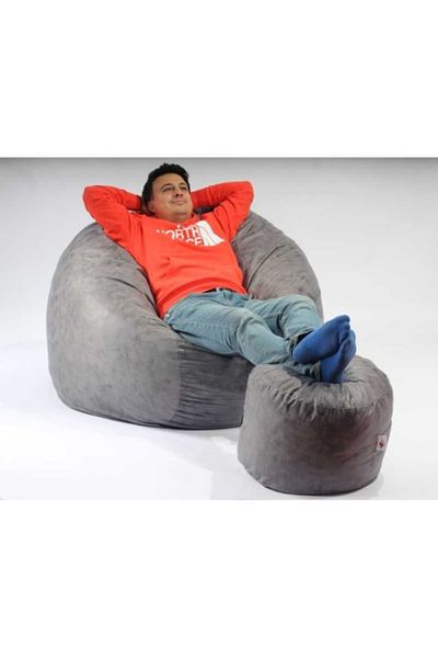 Pufrelax Set Fotoliu King Size cu Otoman (suport picioare), Material Textil - Moon Grey