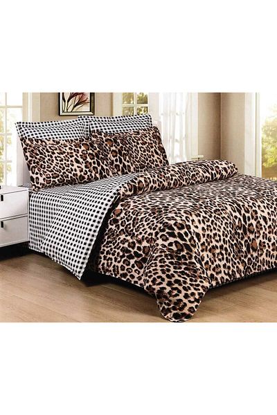 Casa Pucioasa Set Lenjerie de pat Casa Pucioasa, imprimeu Leopard & Carouri, pentru pat dublu King Size, 230x250