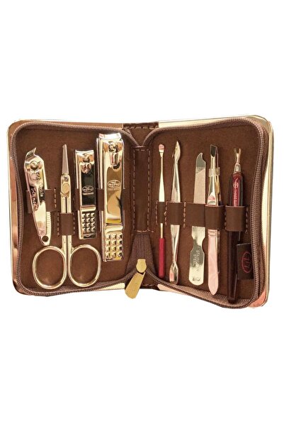 THREESEVEN Trusa manichiura si pedichiura, 9 piese, husa de transport, maro -...