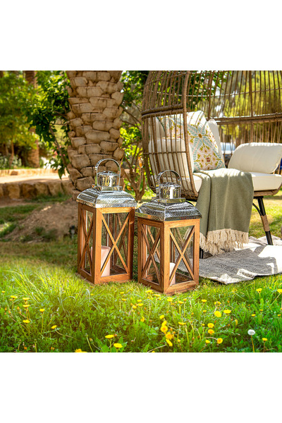 Generic فانوس من الخشب والفولاذ - 23*23*53 سم