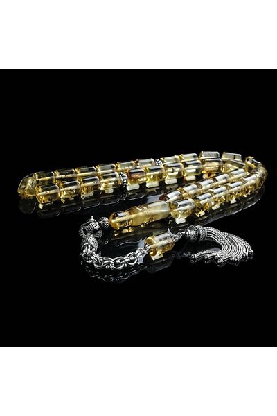 TESBİHCİBABA Unique Artifact Large Size Capsule Cut Fossil Drop Amber Prayer Beads