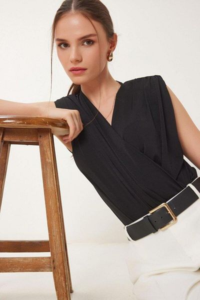 modamtn Women's Sendy Fabric Double Breasted Collar Padded Blouse