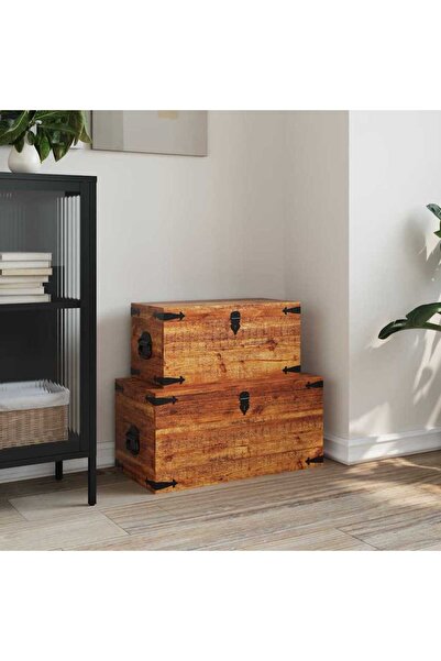 vidaxl Storage Chest Set 2 Pieces Rough Mango Wood