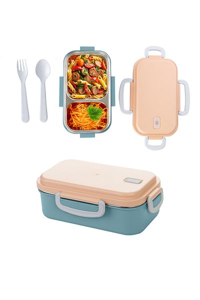 Kitchen Life Aura Stainless Steel Nutrition Container 450 ml - Spoon Forked Food Container