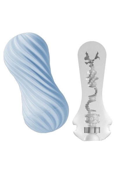 Tenga Stimulator masculin, Tenga, Flex Bubbly Blue, cu nervuri spiralate