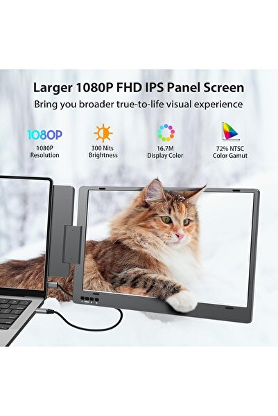 Qova Extendable and Portable Laptop Monitor, 14-Inch FHD 1080P IPS Display, 360° Foldable, Dual Monitor