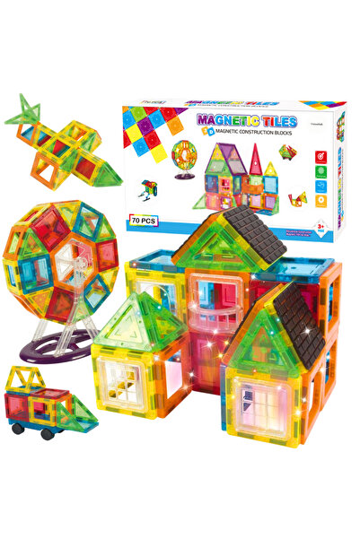 VisionHub Set de construcții, plăci magnetice 3D, 70 de piese colorate, jucărie STEM creativă și educativă