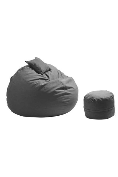 Pufrelax Set Fotoliu King Size cu Otoman (suport picioare) si Perna, Material Textil - Grey