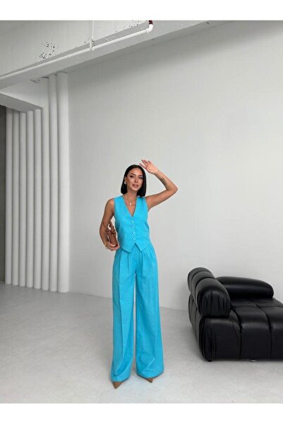 OUZ Fashion Women's Linen Cross-Back Pocket Pants Double Set