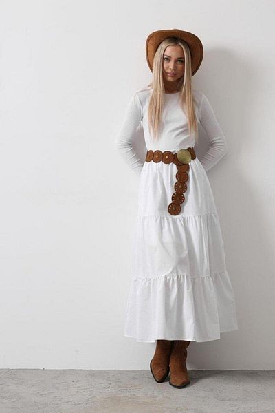modamtn Cotton Elastic Waist Skirt - White