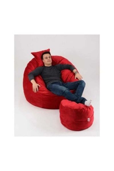Pufrelax Set Fotoliu King Size cu Otoman (suport picioare) si Perna, Material Textil - Red Diamond