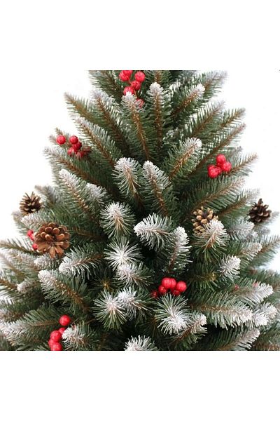 PROCART Artificial fir tree, snowy-looking tops, cones and cranberries, height 220 cm, stand